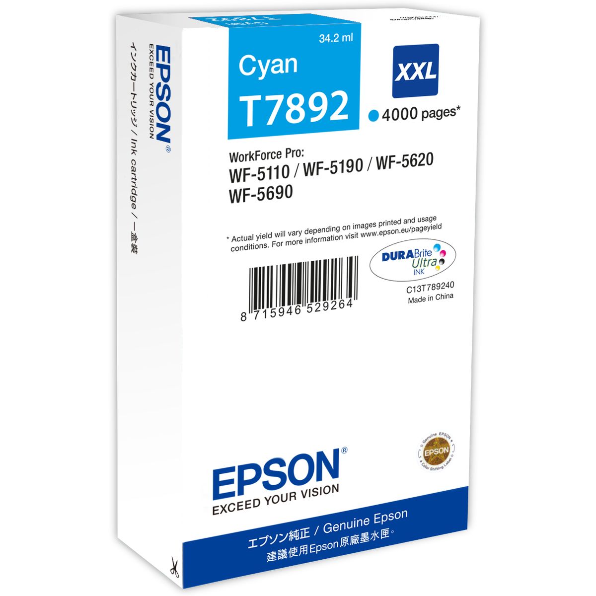 Epson T7892 Ink Cartridge Cyan Extra High Capacity 4.000 PA