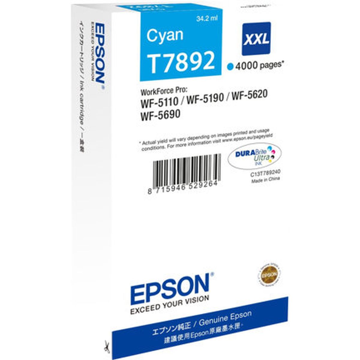 Epson T7892 Ink Cartridge Cyan Extra High Capacity 4.000 PA - image 2 of 3