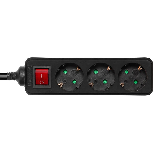 Deltaco Power Strip Geaard 3-FOLD w/ Switch 3XCEE 7/3 1XCEE 7/7 3 Meter Black