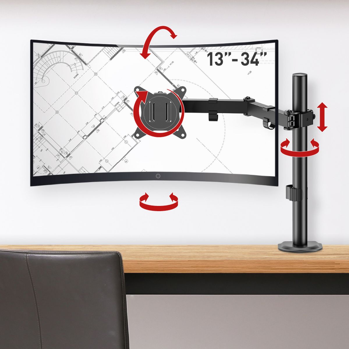 Barkan Monitor Arm - 1 Scherm 13'-34' - Black