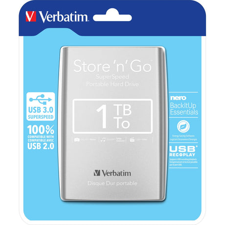 Verbatim Store 'N' Go Portable Vaste Schijf 1 TB Extern USB 3.0 Silver