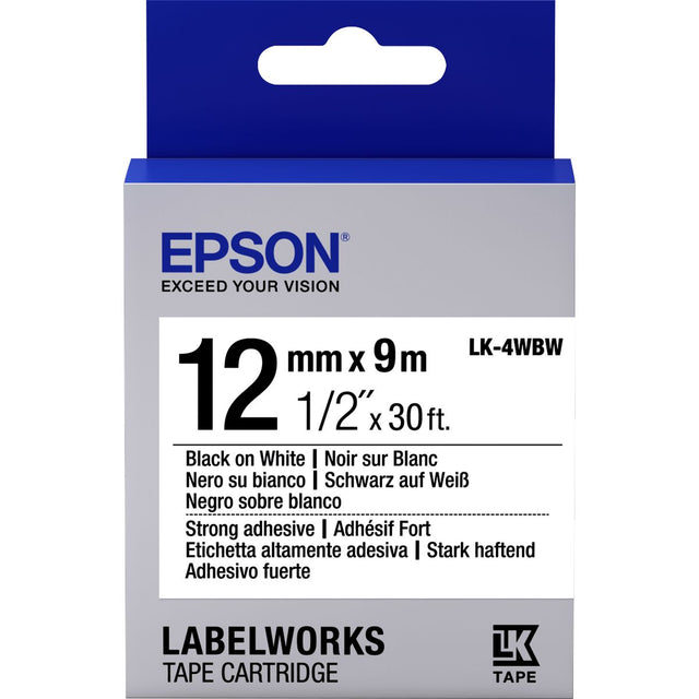 Epson LK4WBW Strong Adh Black On White Tape 12mm