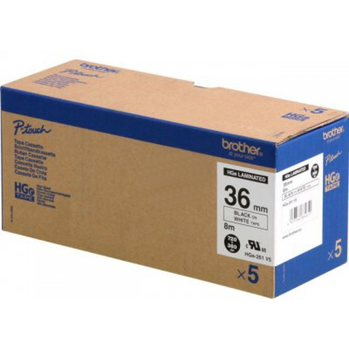 Brother HGE-261V5 P-Touch Black 5-pack