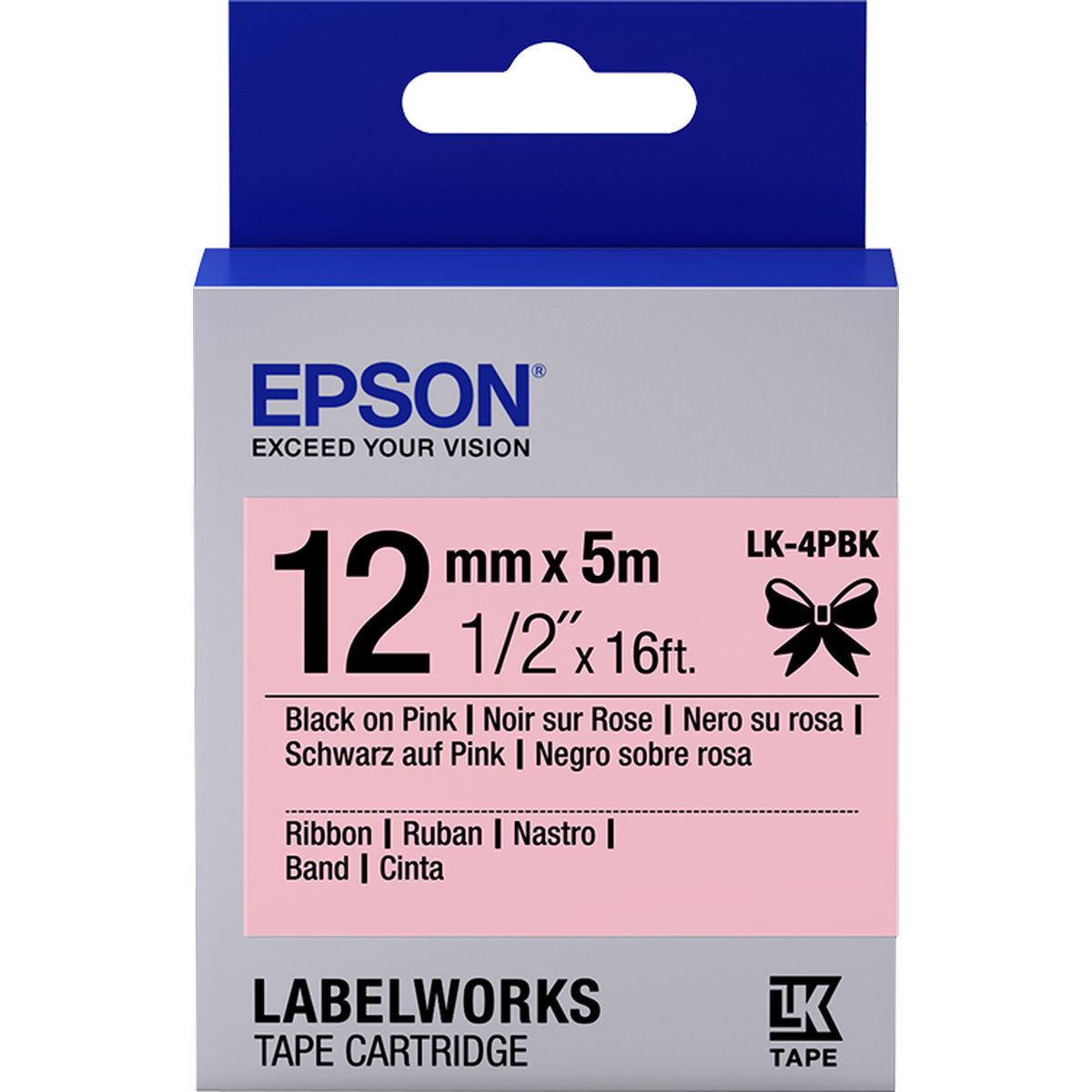 Epson Label Cartridge Satin Ribbon LK-4PBK BK/Pink 12mm (5m)