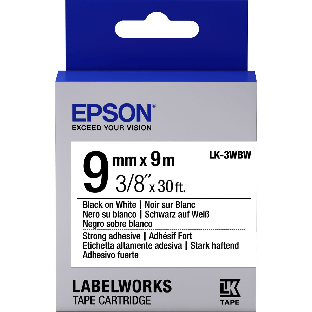 Epson LK-3WBW Label Cartridge Strong Adhesive BLK/WHT 9/9