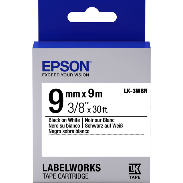 Epson LC-3WBN Standard Black On White Tape 9mm