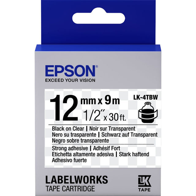 Epson LK-4TBW Extra Sterke Tape Black/Transparant 12mm / 9m
