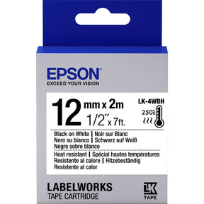 Epson Label Cartridge Heat Resistant LK-4WBH BK/WH 12mm 2m