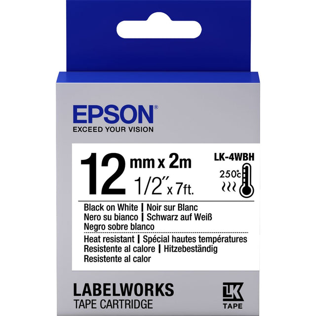 Epson Label Cartridge Heat Resistant LK-4WBH BK/WH 12mm 2m