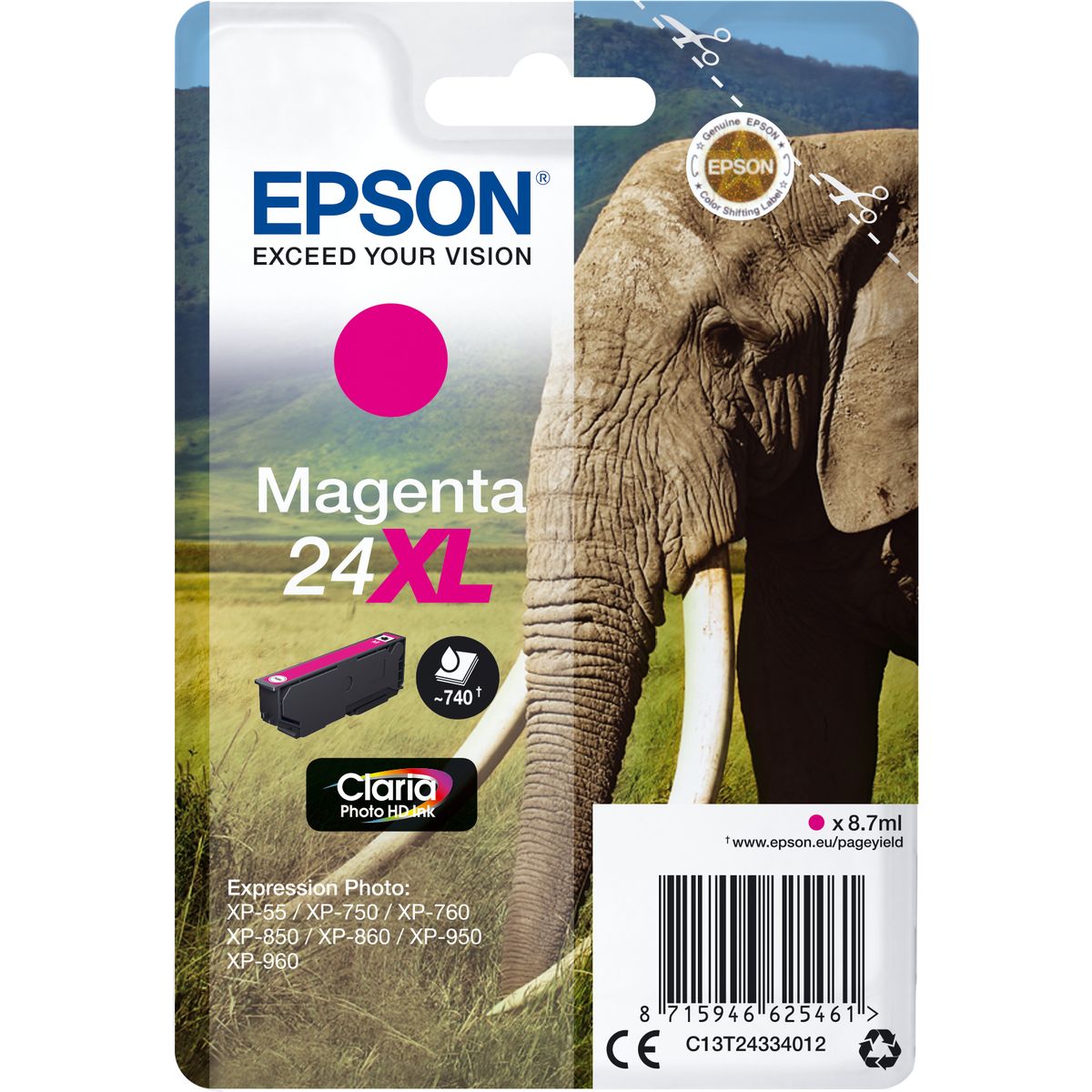 Epson 24XL Ink Cartridge Magenta High Capacity 8.7ml 740 Pag