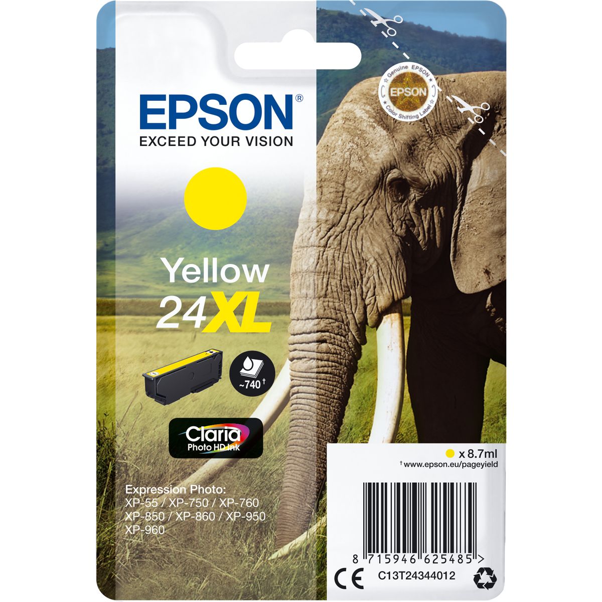 Epson 24XL Ink Cartridge Yellow High Capacity 8.7ml 740 Pagi