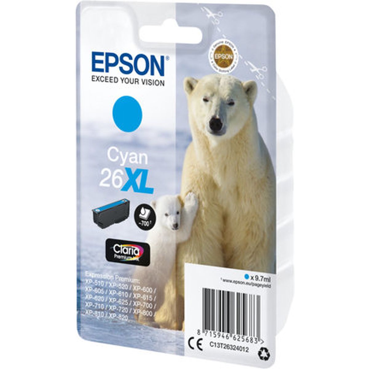 Epson 26XL Ink Cartridge Cyan High Capacity 9.7ml 700 Pagin - image 2 of 2