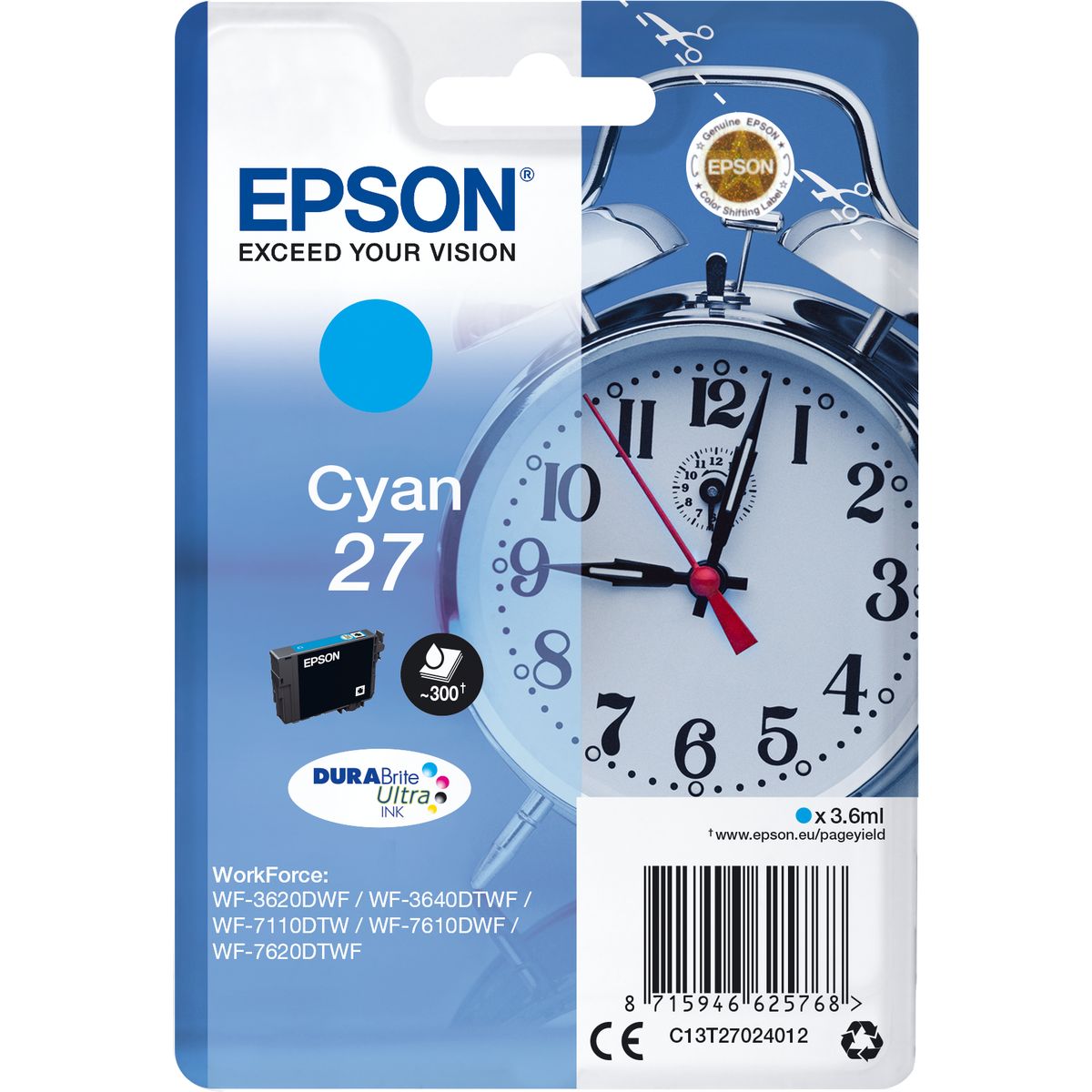Epson 27 Ink Cartridge Cyan Standard Capacity 3.6ml 350 Pag