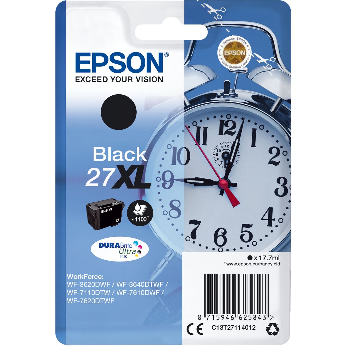 Epson 27XL Ink Cartridge Black High Capacity 17.7ml 1.100 PA