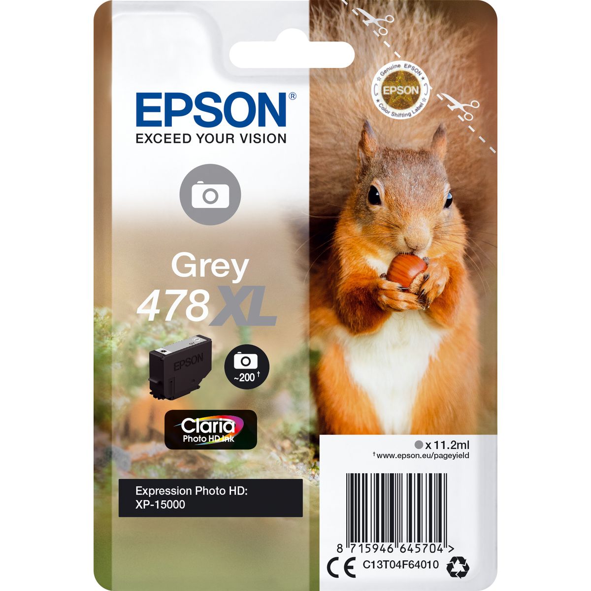 Epson 478XL Grey Claria Photo HD Ink Squirrel C13T04F64020