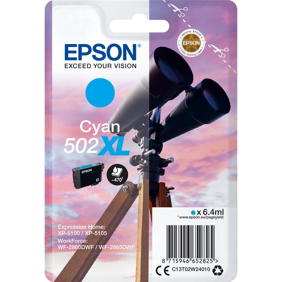 Epson Singlepack Cyan 502XL Ink C13T02W24010