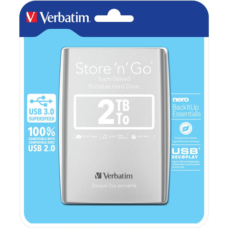 Verbatim Store 'N' Go Portable 2 TB Portable USB 3.0 5400 TPM Silver