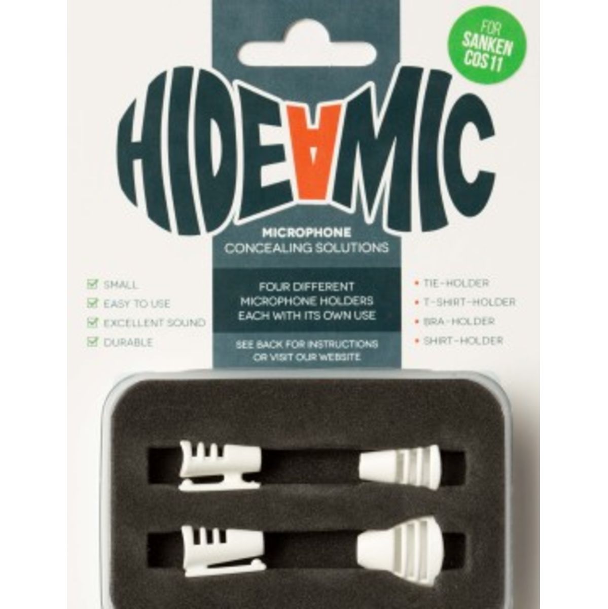 Hide-a-mic Sanken COS11 4 Different Holders In Case White