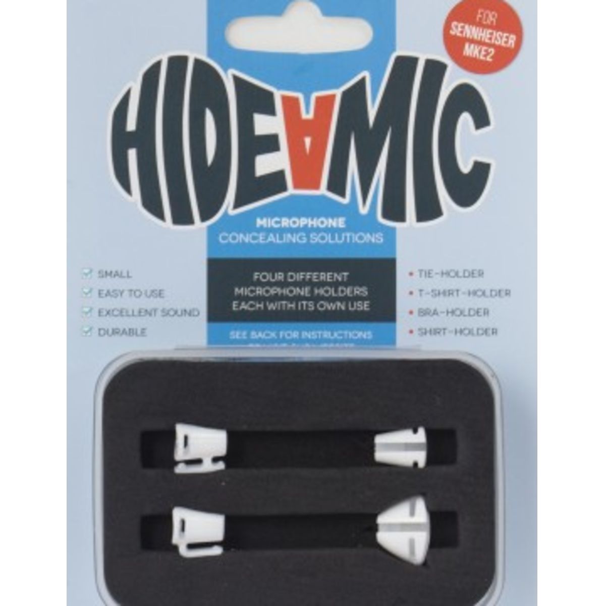 Hide-a-mic Sennheiser MKE2 4 Different Holders In Case White