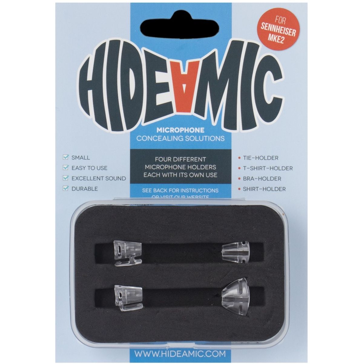Hide-a-mic Sennheiser MKE2 4 Different Holders In Case Transparent