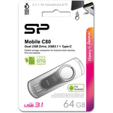 Silicon Power Mobile C80 64GB USB 3.0 + USB Type-C (Silver)