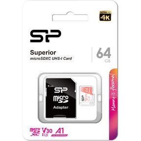 Silicon Power MicroSDXC Card Superior Pro Class 10 UHS-1 U3 V30 64GB Colorful