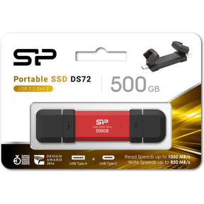 Silicon Power DS72 SSD Stick 500GB USB 3.2 Gen 2 Type-A & Type-C (Red)
