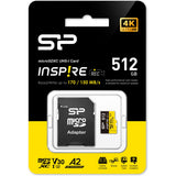Silicon Power MicroSDXC Card Inspire Class 10 A2 UHS-I U3 V30 512GB w/ Adapter