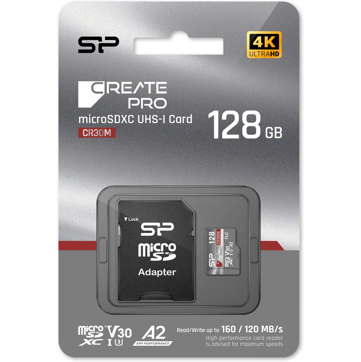 Silicon Power MicroSDXC Card Createpro CR30M Class 10 A2 128GB w/ Adapter