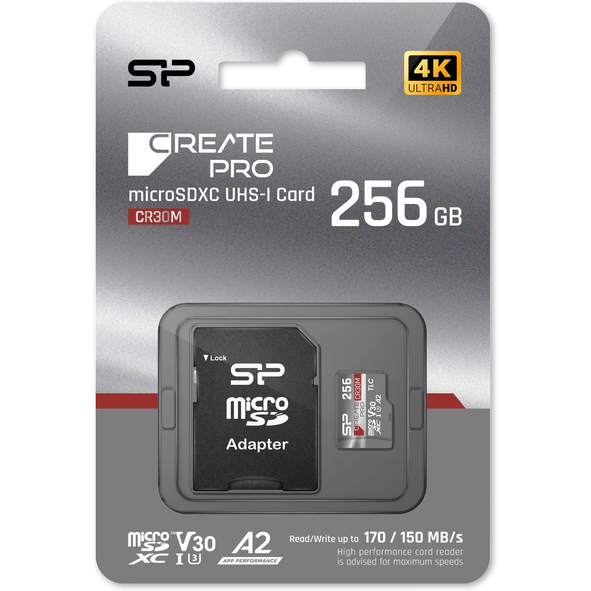 Silicon Power MicroSDXC Card Createpro CR30M Class 10 A2 256GB w/ Adapter