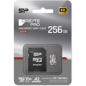 Silicon Power MicroSDXC Card Createpro CR30M Class 10 A2 256GB w/ Adapter