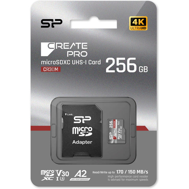 Silicon Power MicroSDXC Card Createpro CR30M Class 10 A2 256GB w/ Adapter