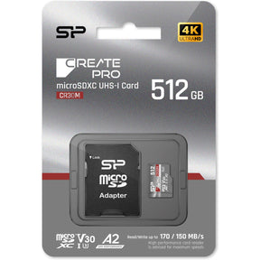 Silicon Power MicroSDXC Card Createpro CR30M Class 10 A2 512GB w/ Adapter