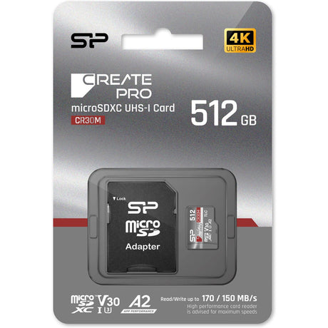 Silicon Power MicroSDXC Card Createpro CR30M Class 10 A2 512GB w/ Adapter