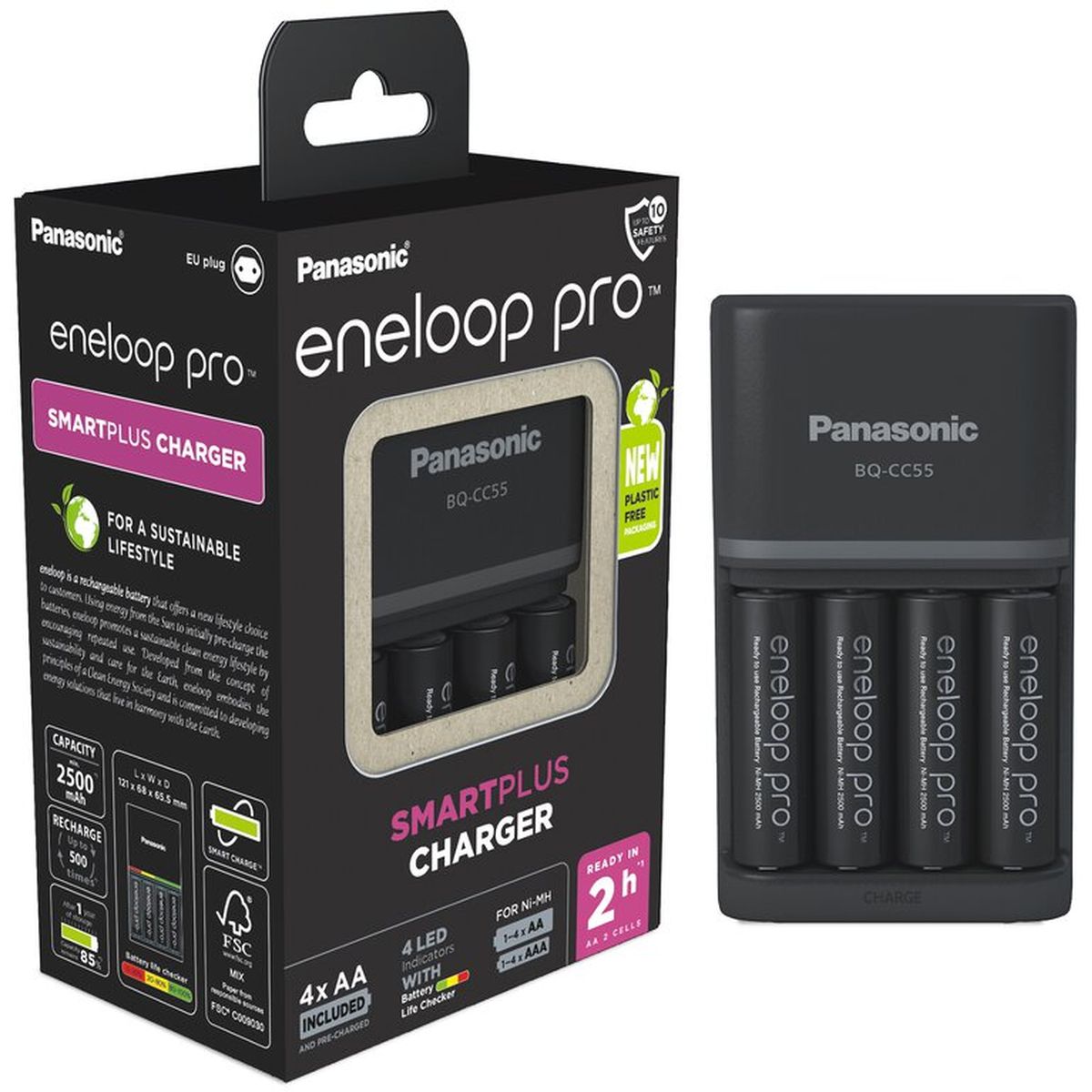 Eneloop CC55 Fast Charger w/ 4X AA 2500 mAh Eneloop Pro - image 2 of 4
