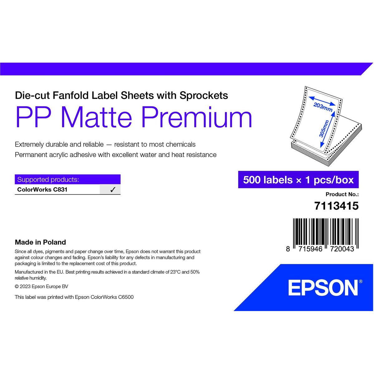 Epson PP Matte Label Prem Die-Cut Fanfold w/