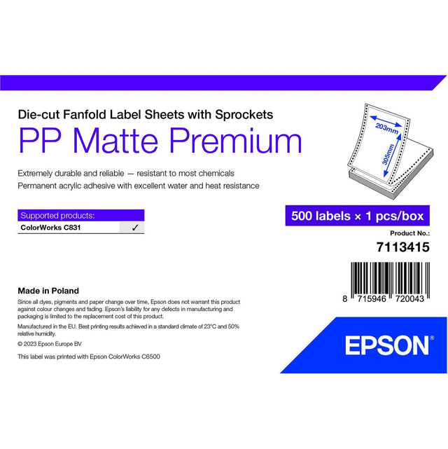 Epson PP Matte Label Prem Die-Cut Fanfold w/