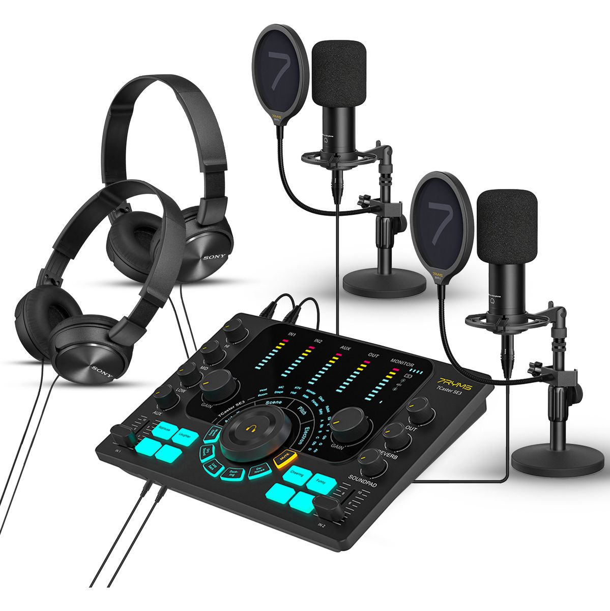7Ryms Podcast Kit Duo - Caster 2X Microphone 2X Headphone