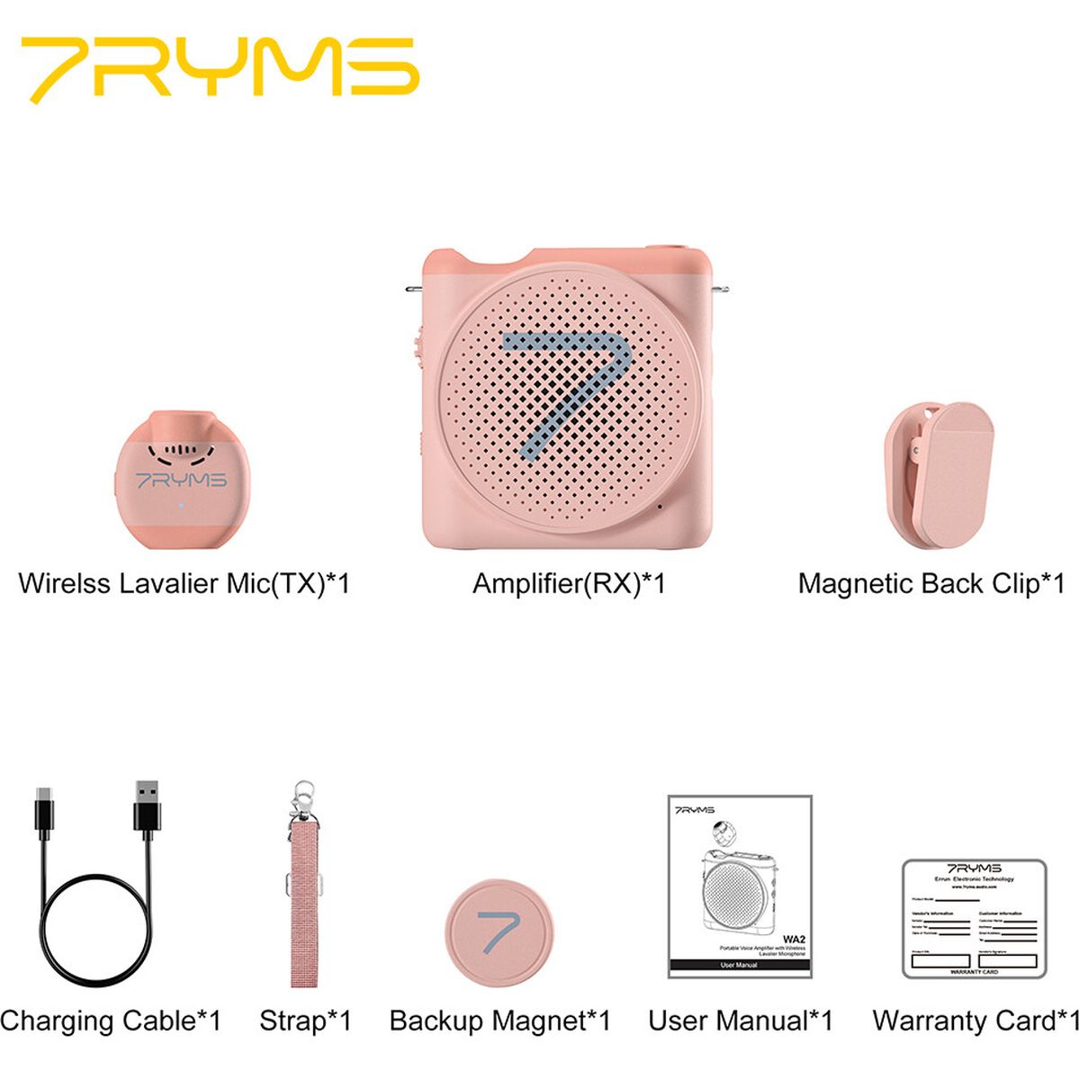 7Ryms WA2 Presentatie-Speaker w/ Wireless Microphone Pink - image 5 of 5