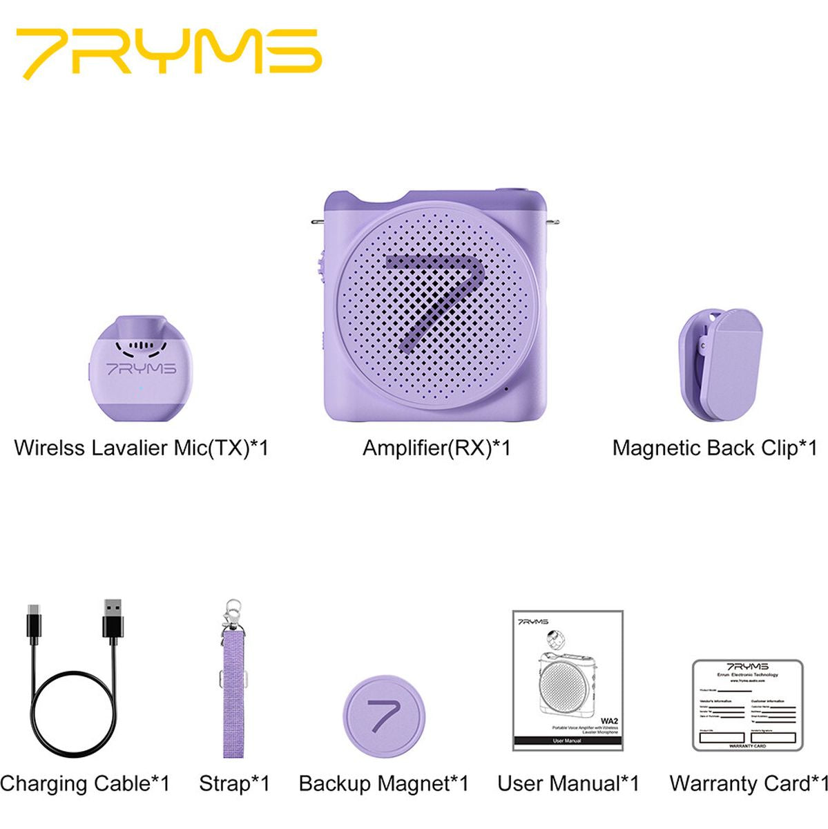 7Ryms WA2 Presentatie-Speaker w/ Wireless Microphone Purple - image 5 of 5