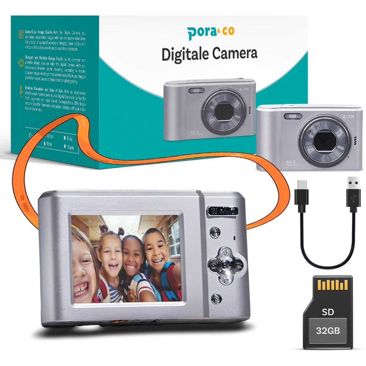 Pora&Co Digital Camera - Inclusief 32 GB Memory Card - Silver - image 2 of 5