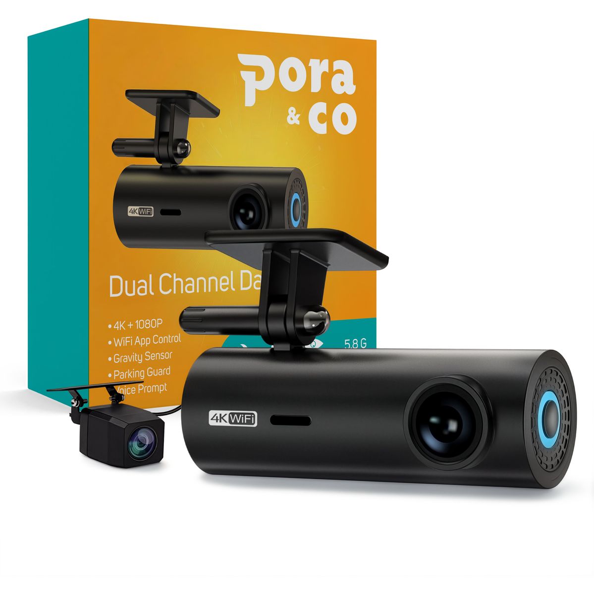 Pora&Co Dashcam Dual Lens 4K Â€ For Achter Camera