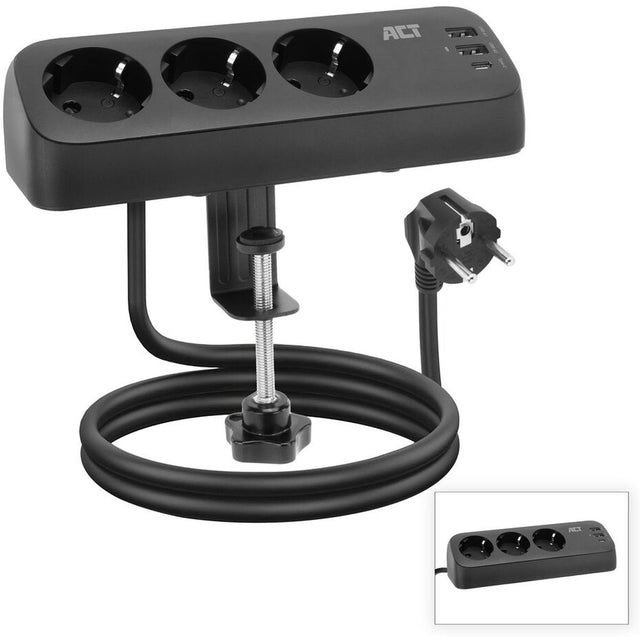 ACT Desk Power Strip w/ 3 Type F Sockets 30W Power Delivery USB Type-C/A Ports