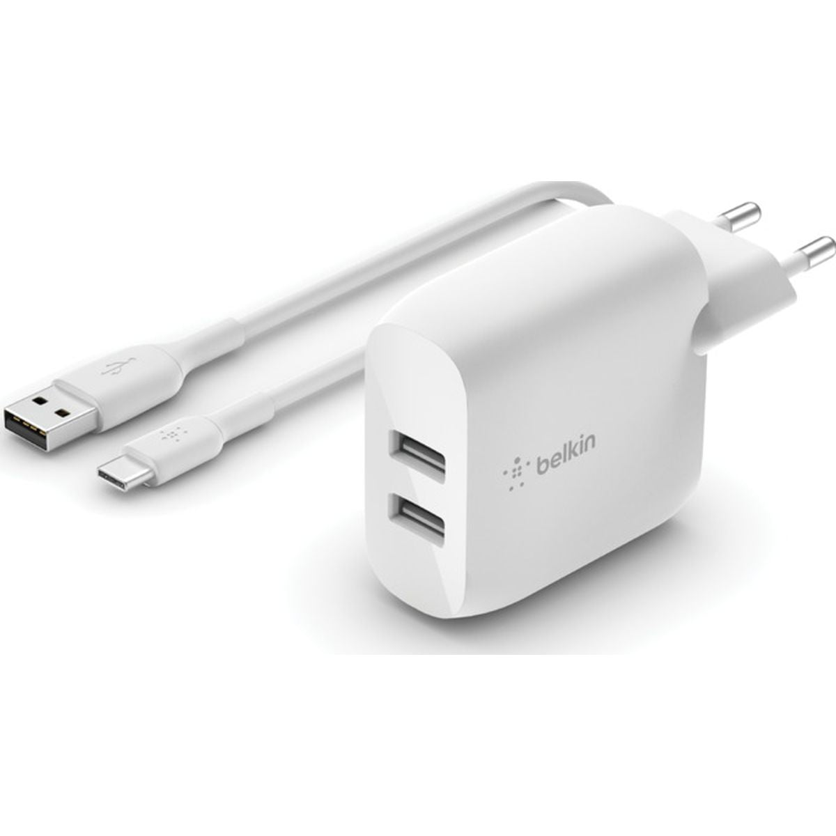 Belkin Dual USB-A Wall Charger w/ 1m PVC A-C 24W - White