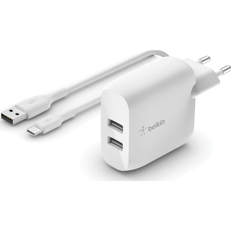 Belkin Dual USB-A Wall Charger w/ 1m PVC A-C 24W - White