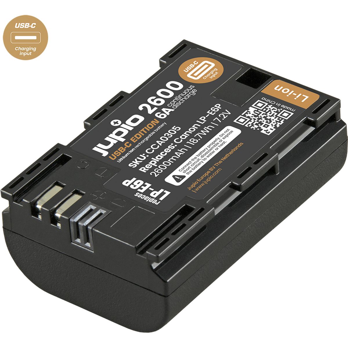 Jupio LP-E6P Ultra C (USB-C Input) 2600mAh (6A Continuous Discharge) 18.7WH