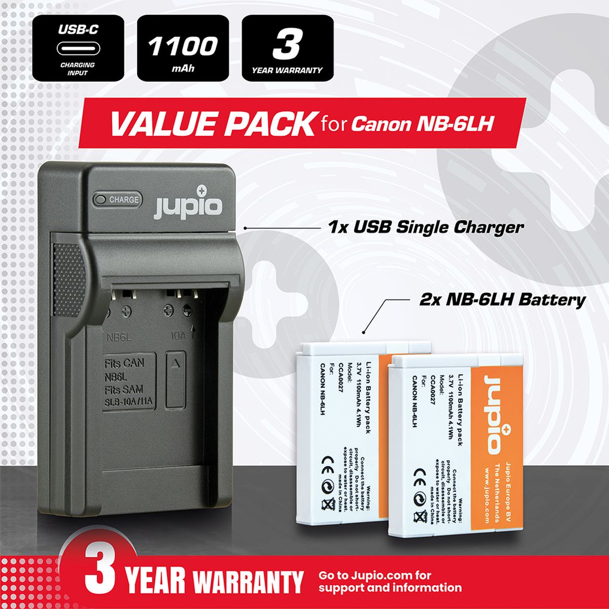 Jupio Kit: 2X Battery NB-6LH + USB Single Charger - image 5 of 5