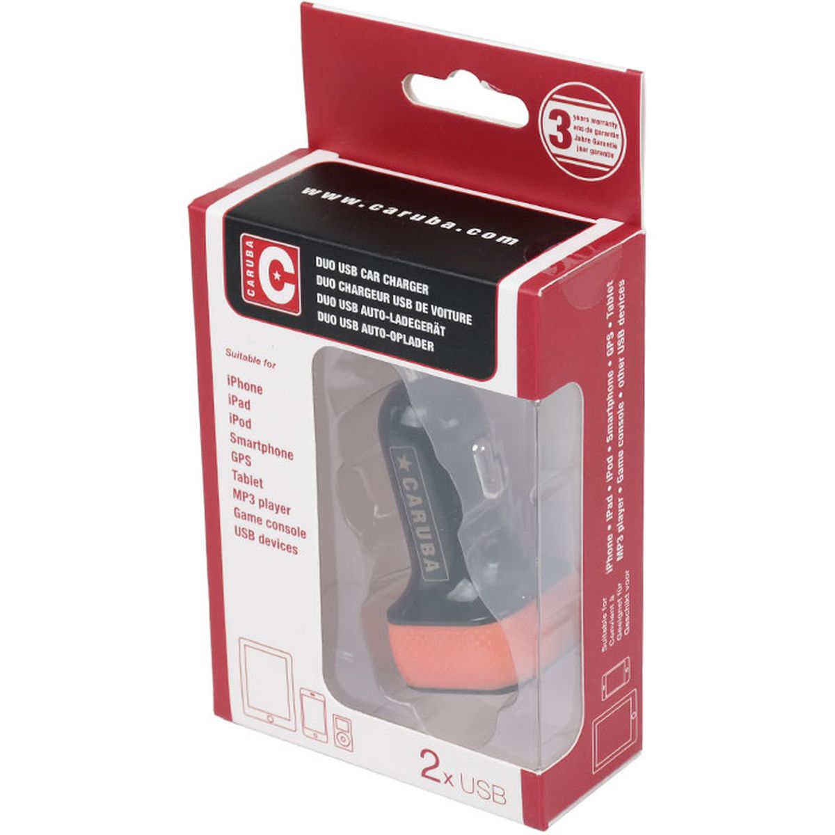 Caruba Duo USB Car Charger 4.8 Amp Black/Red - image 3 of 3