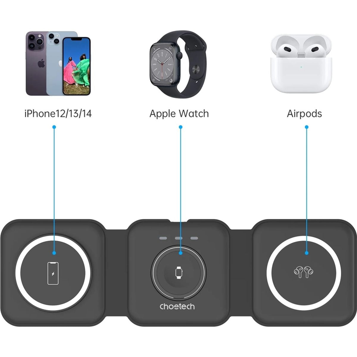 Choetech 3-IN-1 Foldable Magnetic Wireless Charging Station T588-F (Black) - image 5 of 5