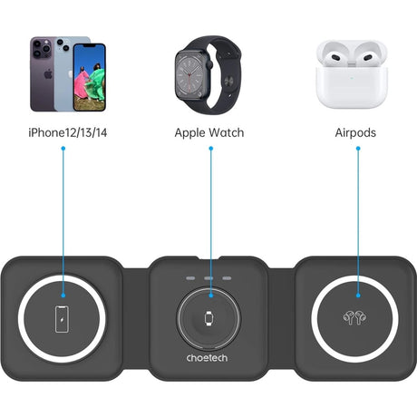Choetech 3-IN-1 Foldable Magnetic Wireless Charging Station T588-F (Black) - image 5 of 5